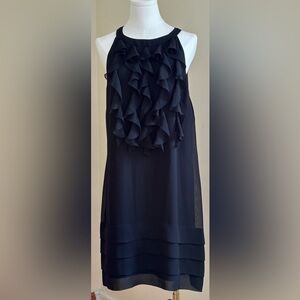 KENAR Black Sheer Ruffle’s In Front Sleeveless Cut Out Back 2  Buttons Sz 14